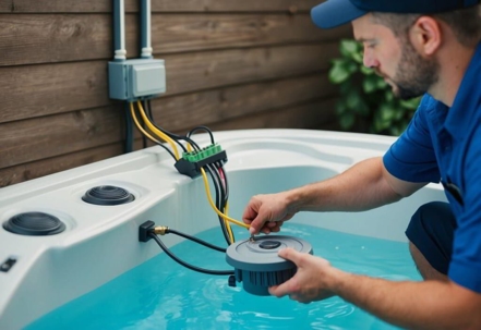 An electrician fixing the hot tub