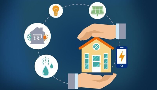 Graphic depicting home efficiency and smart home management.